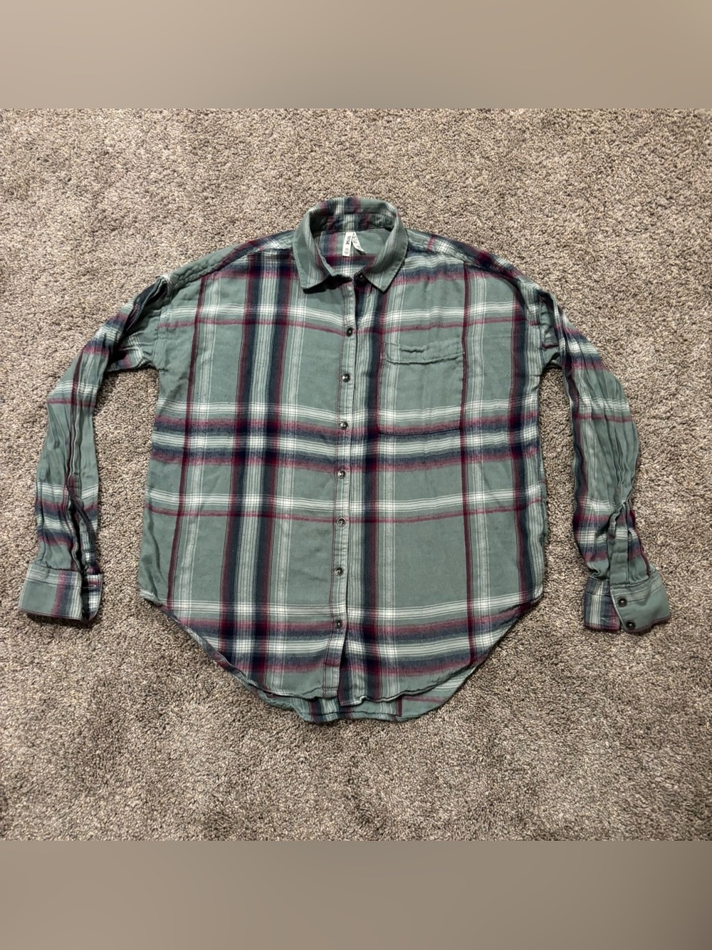 Mudd Women’s XS Green Purple Plaid Flannel Long Sleeve Button-Up Shirt Cotton
